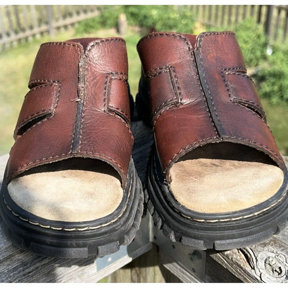 MIA Chunky Platform Sandals Brown Leather 90's Y2K Womens 7.5M